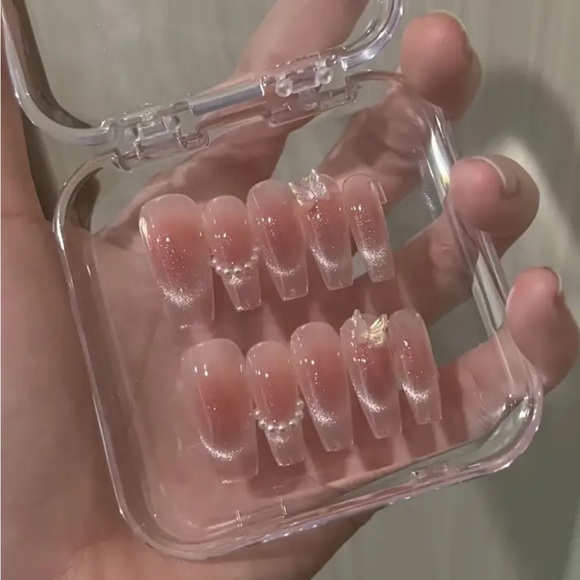 Hand Crafted Other - Elegant Pink Cat Eye 3D Butterfly Press On Nails Reusable Medium 10 pc Set NWT